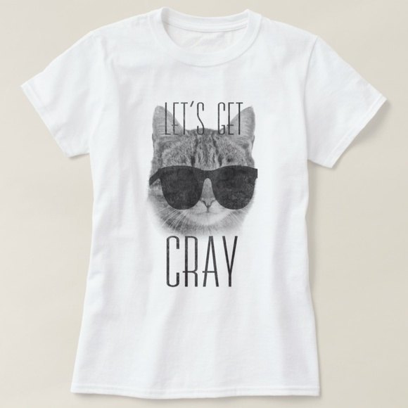 Look Human Tops - Let's Get Cray Cat Sunglasses Graphic T-Shirt White Size M